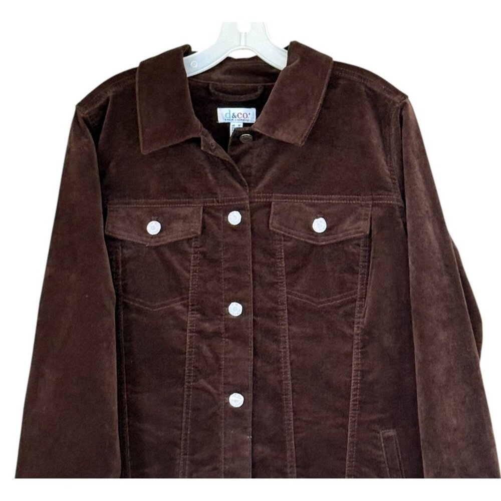 Denim & Co. Women's Stretch Velveteen Button Front Long Jacket Dark Chocolate S - Picture 4 of 9